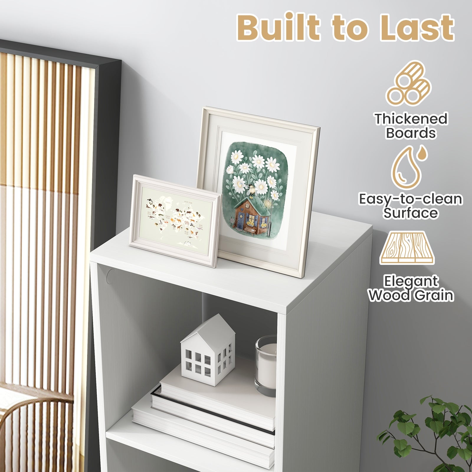 3 Cube Bookshelf with Back Guardrail for Living Room Bedroom, White Bookcases at Gallery Canada