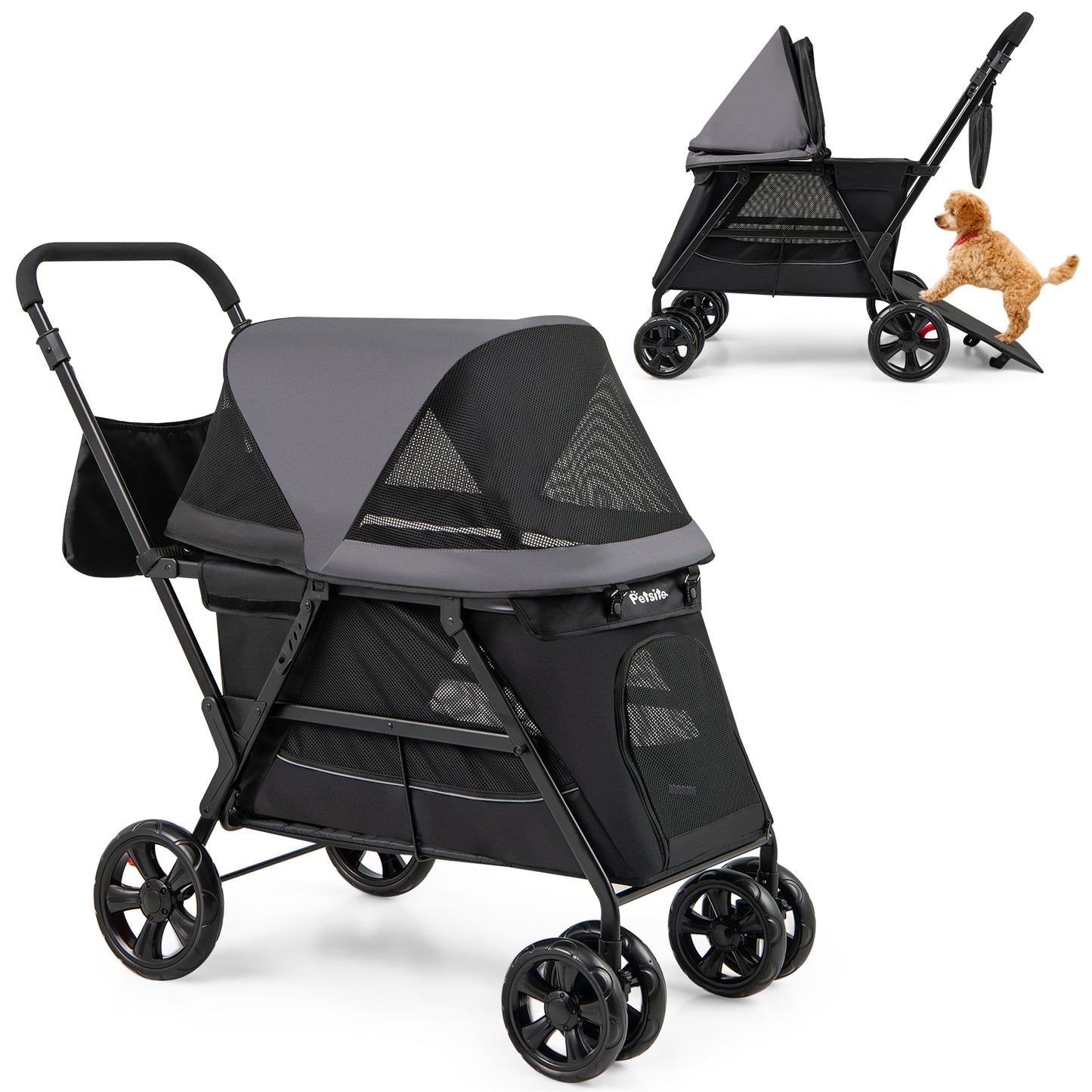 Dog Stroller for Medium Small Senior Elderly Dogs with Dual Entry, Black Dog Supplies Black at Gallery Canada