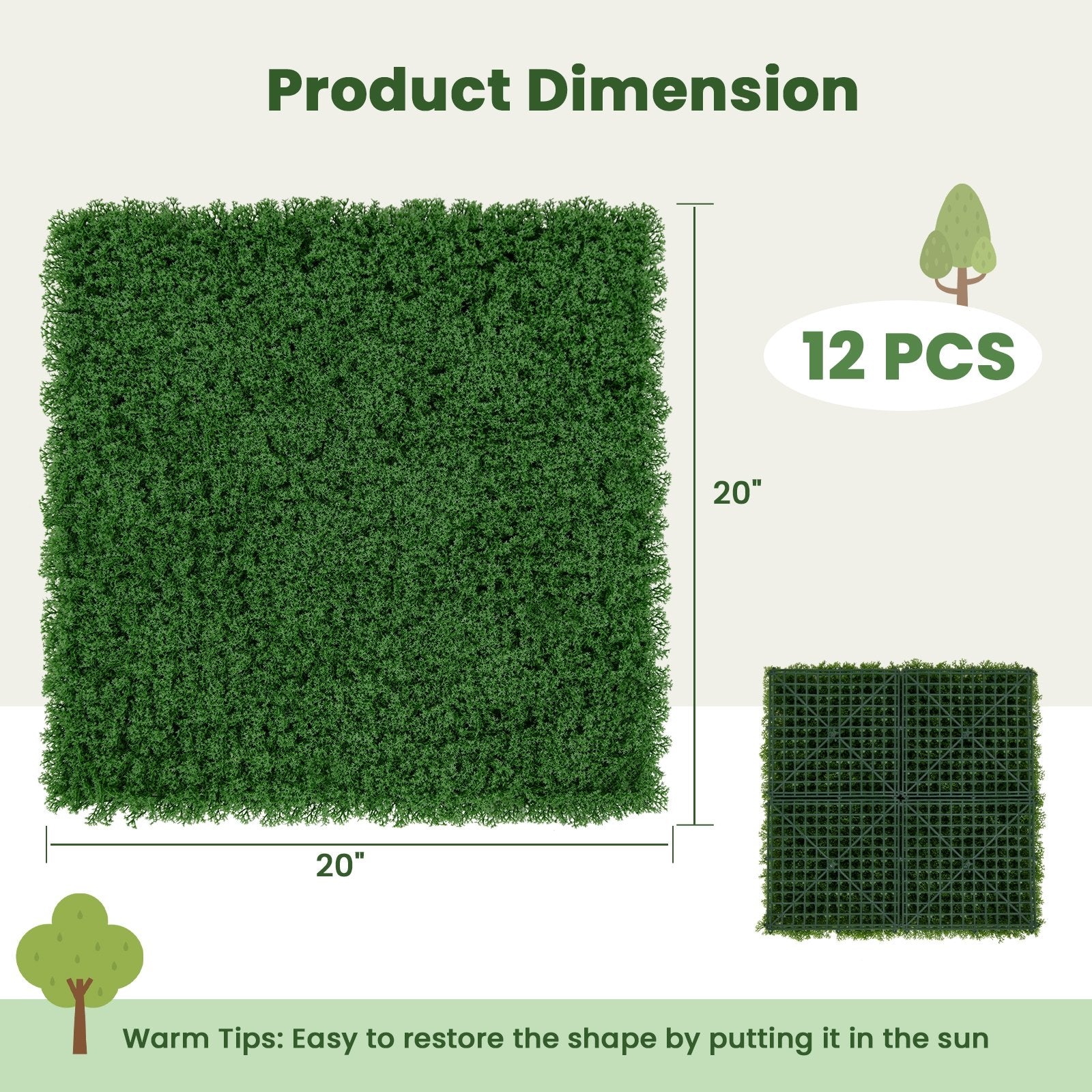 12 Pieces 20 x 20 inches Artificial Grass Wall Panels for Garden Yard Balcony, Green Faux Plants   at Gallery Canada