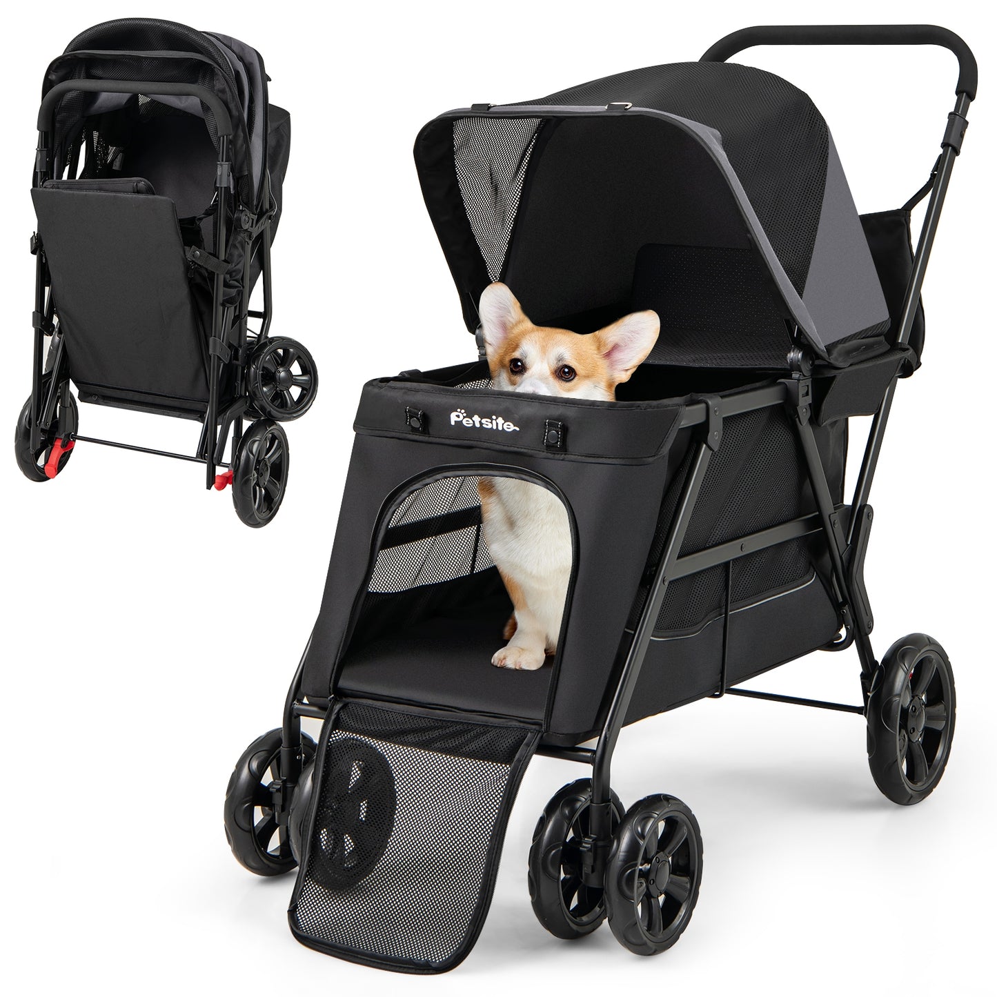 Dog Stroller for Medium Small Senior Elderly Dogs with Dual Entry, Black Dog Supplies at Gallery Canada