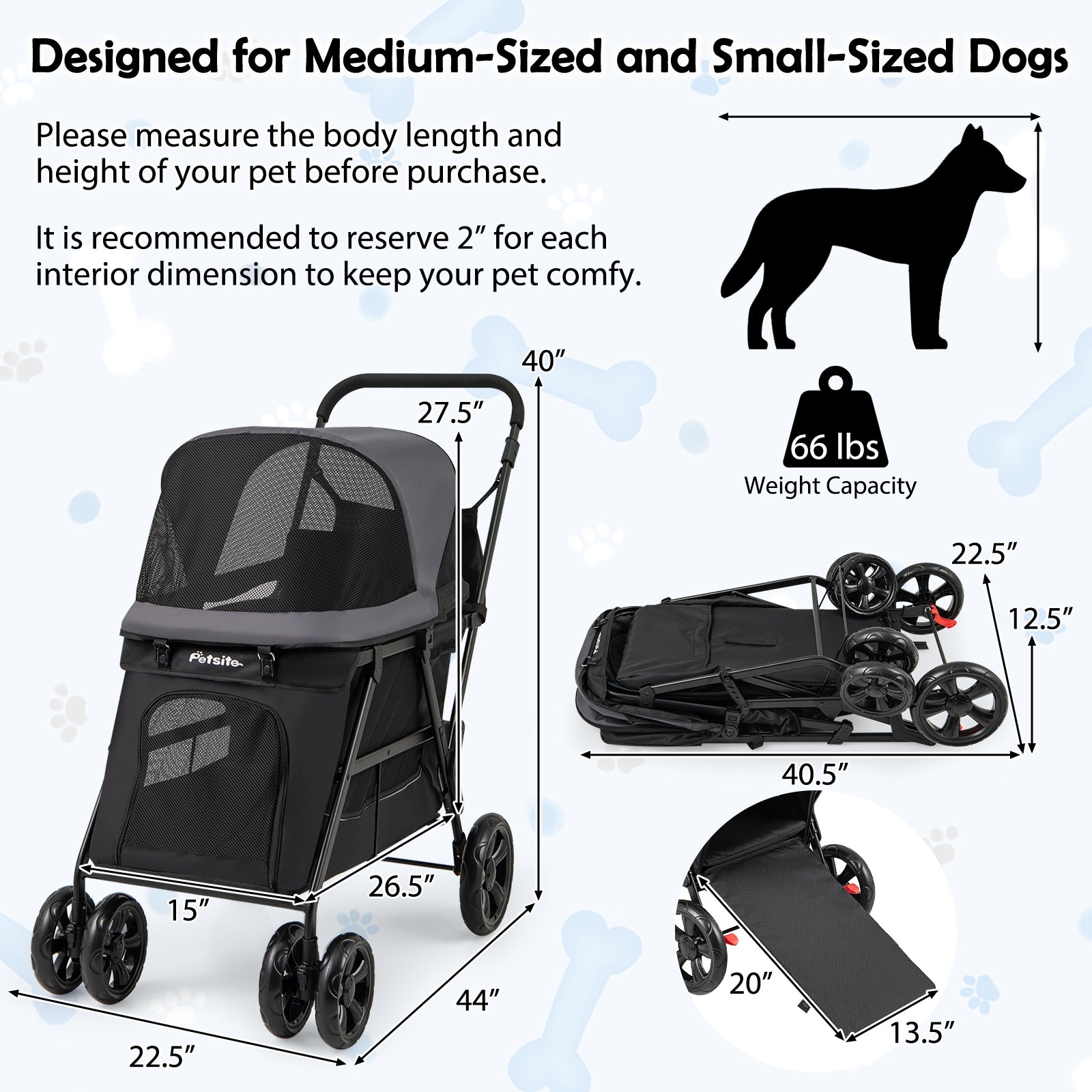 Dog Stroller for Medium Small Senior Elderly Dogs with Dual Entry, Black Dog Supplies at Gallery Canada