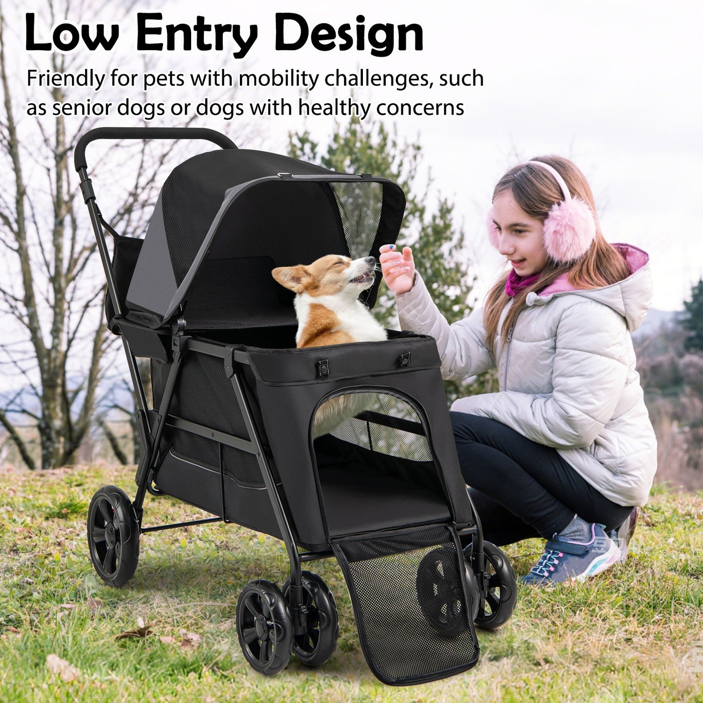 Dog Stroller for Medium Small Senior Elderly Dogs with Dual Entry, Black Dog Supplies at Gallery Canada