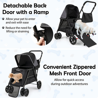 Dog Stroller for Medium Small Senior Elderly Dogs with Dual Entry, Black Dog Supplies at Gallery Canada