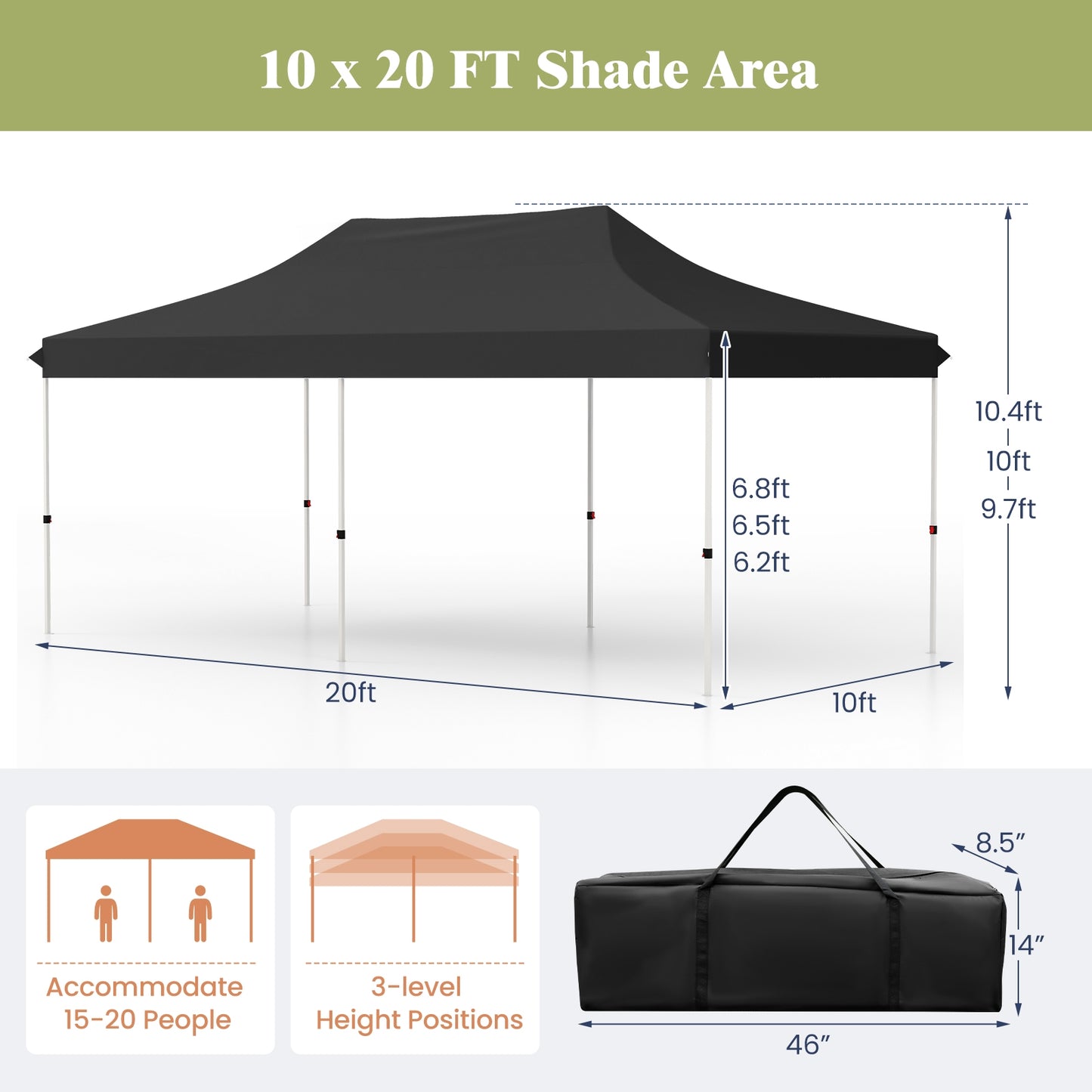 10 X 20 FT Pop up Canopy Tent Foldable Portable Outdoor Gazebo with Carry Bag, Black Canopies at Gallery Canada