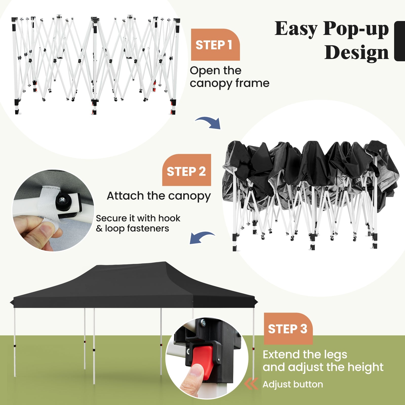 10 X 20 FT Pop up Canopy Tent Foldable Portable Outdoor Gazebo with Carry Bag, Black Canopies at Gallery Canada