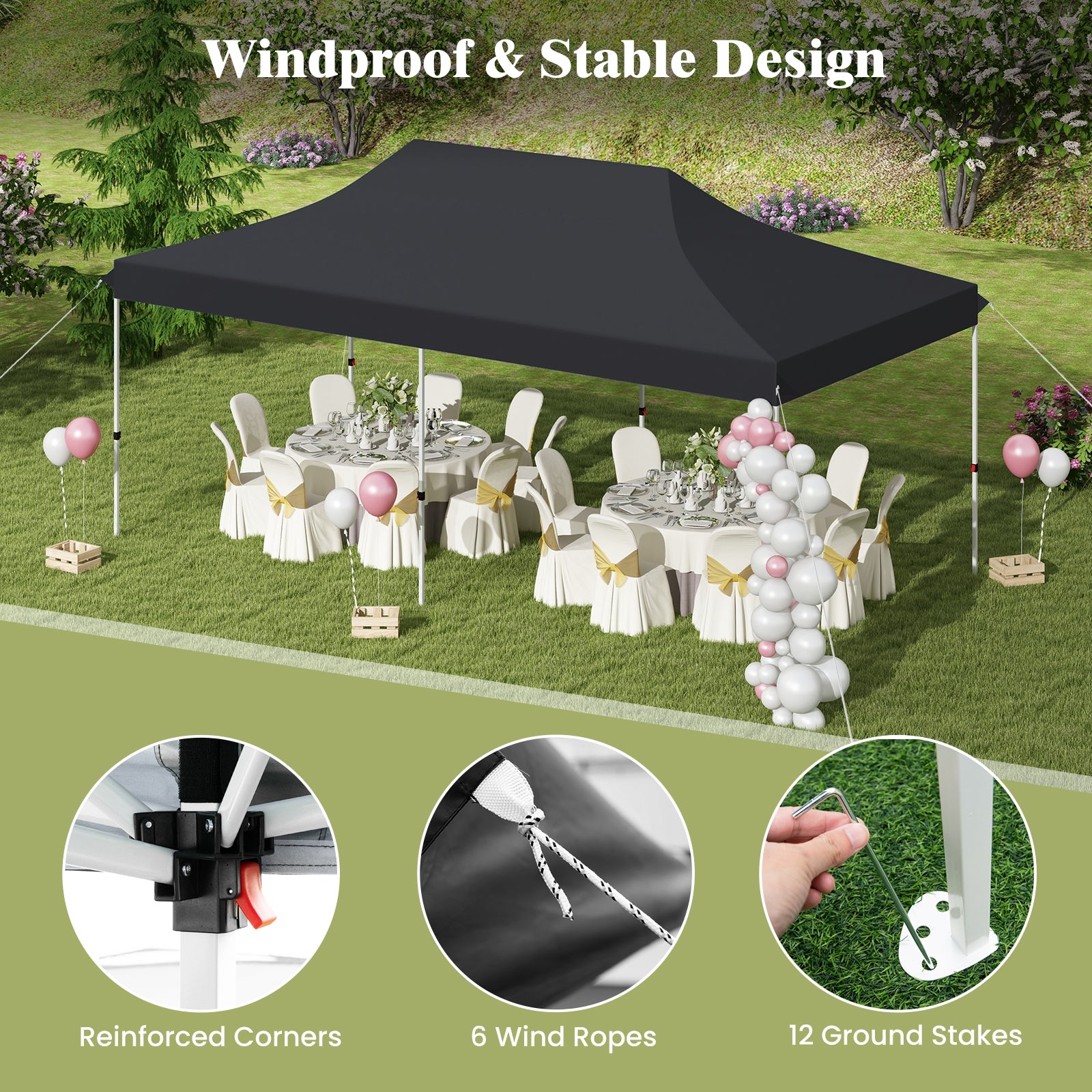 10 X 20 FT Pop up Canopy Tent Foldable Portable Outdoor Gazebo with Carry Bag, Black Canopies at Gallery Canada