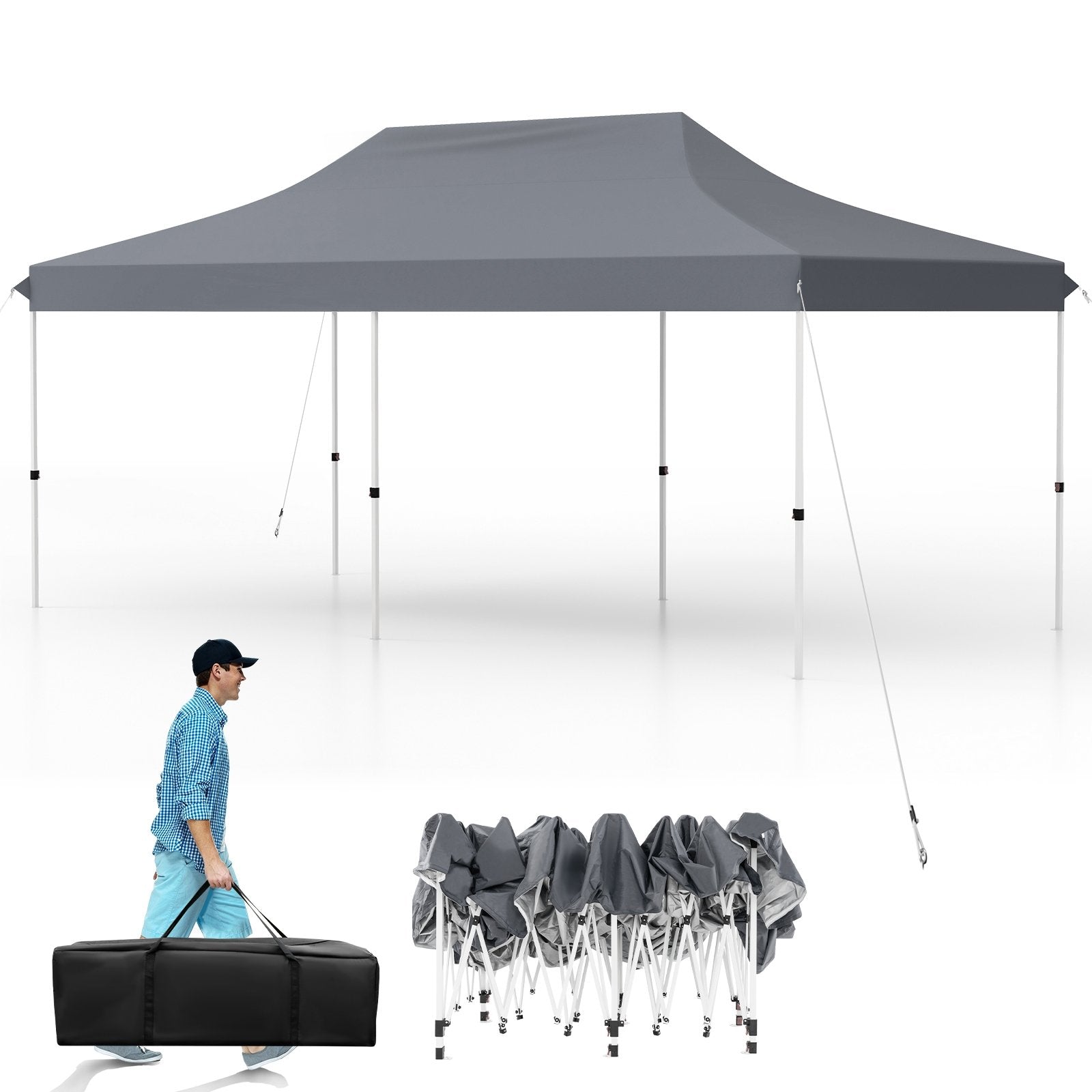 10 X 20 FT Pop up Canopy Tent Foldable Portable Outdoor Gazebo with Carry Bag, Gray Canopies at Gallery Canada