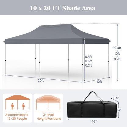 10 X 20 FT Pop up Canopy Tent Foldable Portable Outdoor Gazebo with Carry Bag, Gray Canopies at Gallery Canada