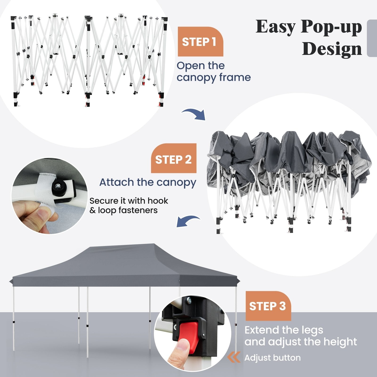 10 X 20 FT Pop up Canopy Tent Foldable Portable Outdoor Gazebo with Carry Bag, Gray Canopies at Gallery Canada