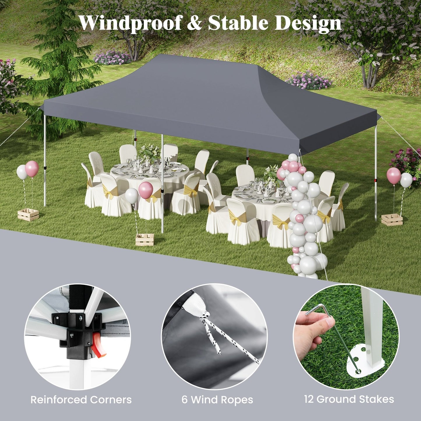 10 X 20 FT Pop up Canopy Tent Foldable Portable Outdoor Gazebo with Carry Bag, Gray Canopies at Gallery Canada