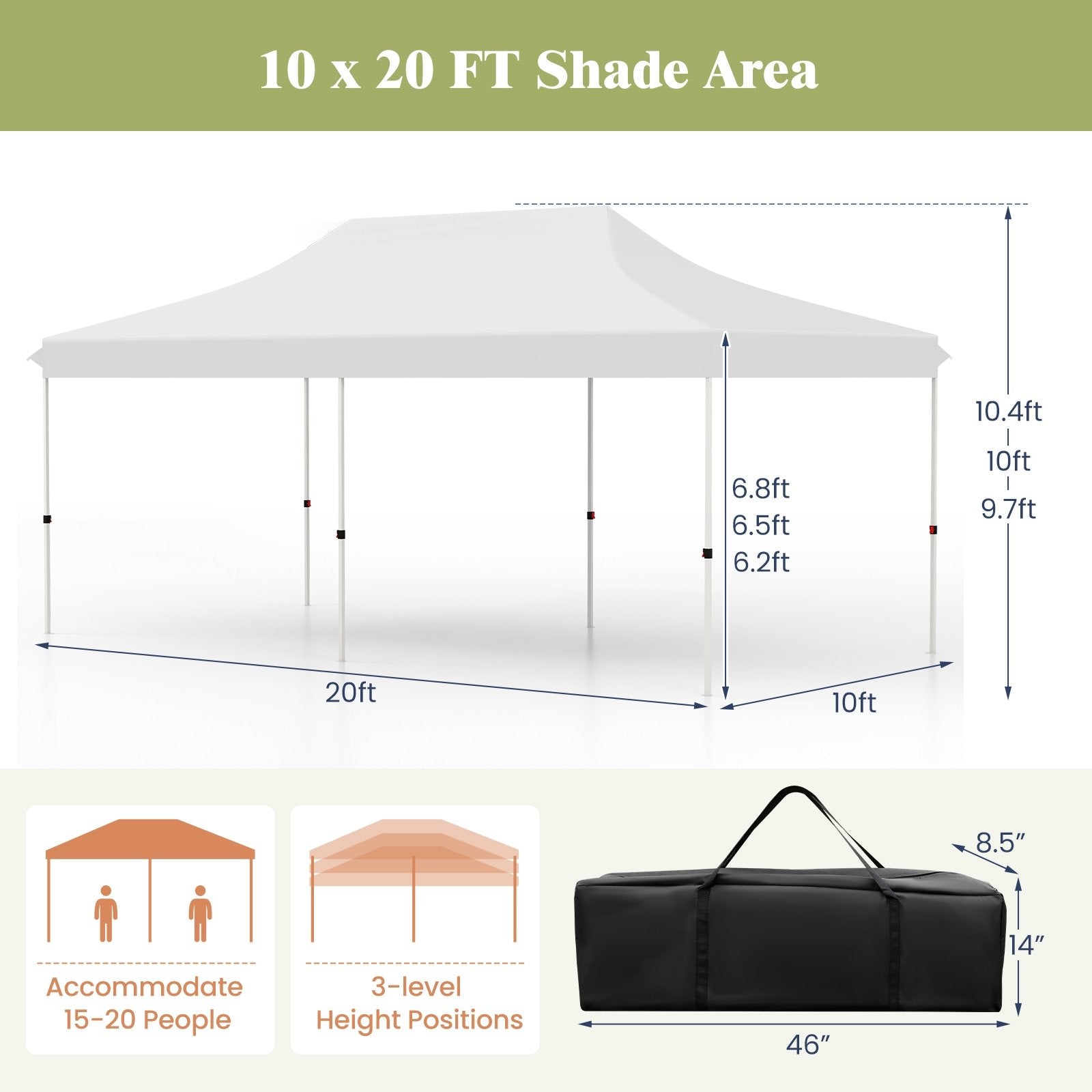 10 X 20 FT Pop up Canopy Tent Foldable Portable Outdoor Gazebo with Carry Bag, White Canopies at Gallery Canada