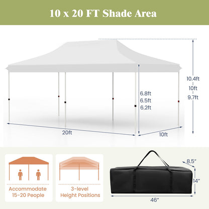 10 X 20 FT Pop up Canopy Tent Foldable Portable Outdoor Gazebo with Carry Bag, White Canopies at Gallery Canada