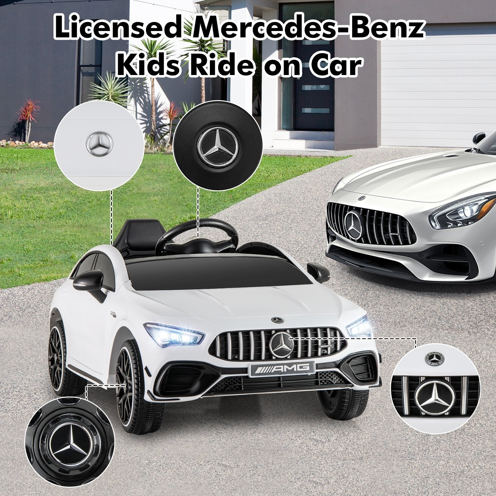 12V Kids Ride on Car Mercedes-Benz AMG CLA 45 with Remote, White Powered Ride On Toys at Gallery Canada