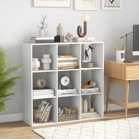 9 Cube Bookshelf with Back Guardrail for Living Room Bedroom, White Bookcases White at Gallery Canada