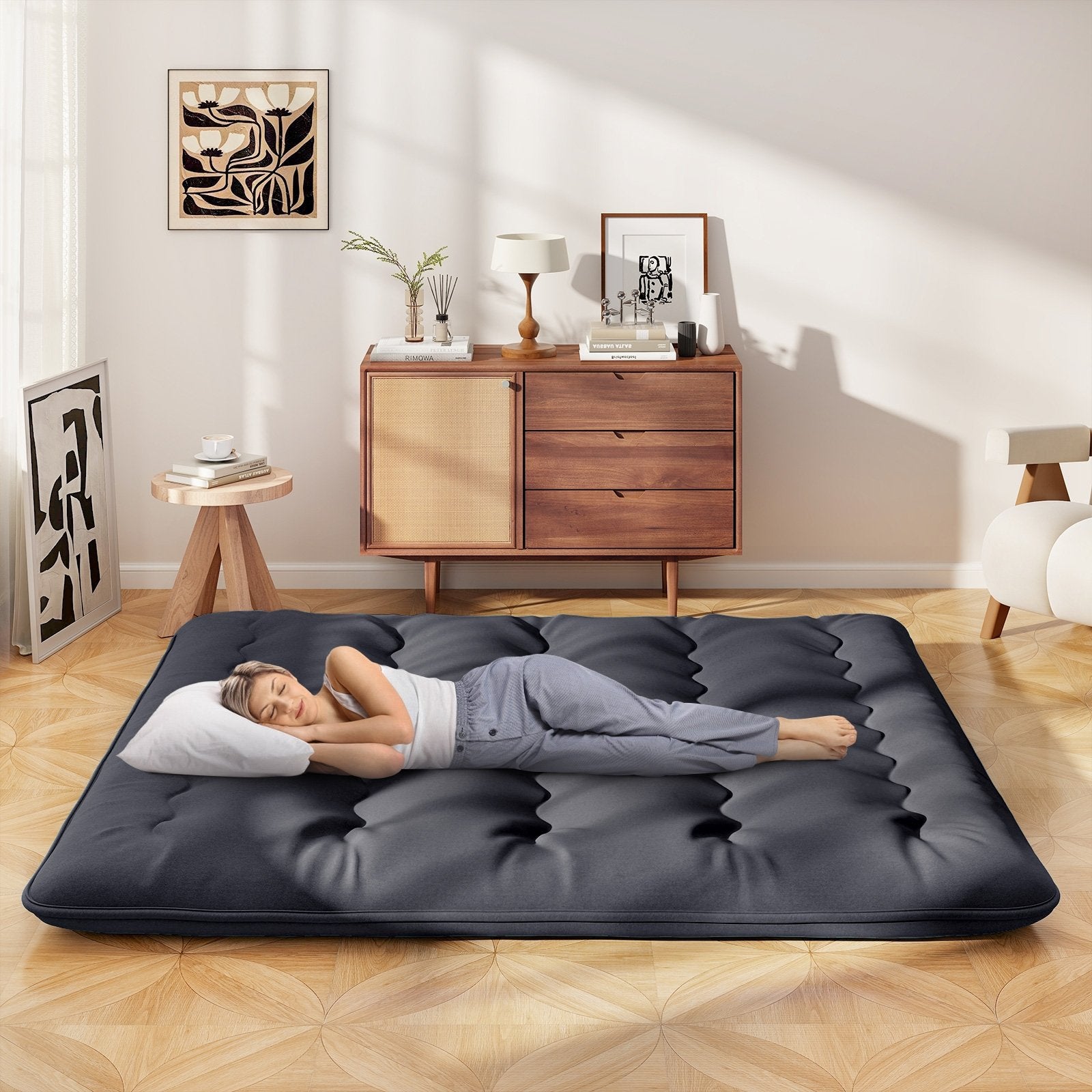 Futon Mattress with Washable Cover and Foldable Mat-King Size, Black Mattresses at Gallery Canada