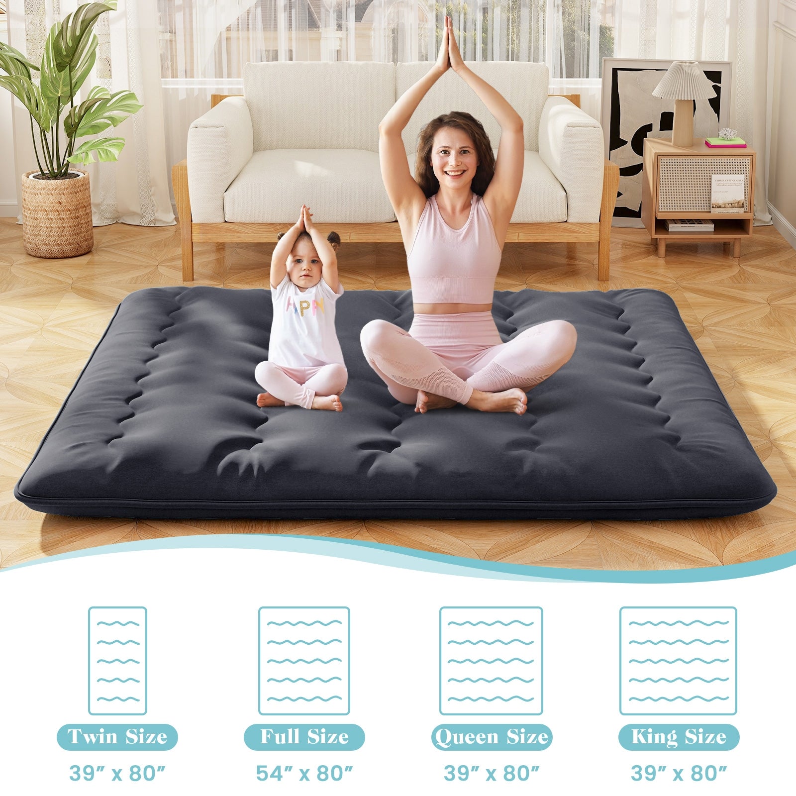 Futon Mattress with Washable Cover and Foldable Mat-King Size, Black Mattresses at Gallery Canada