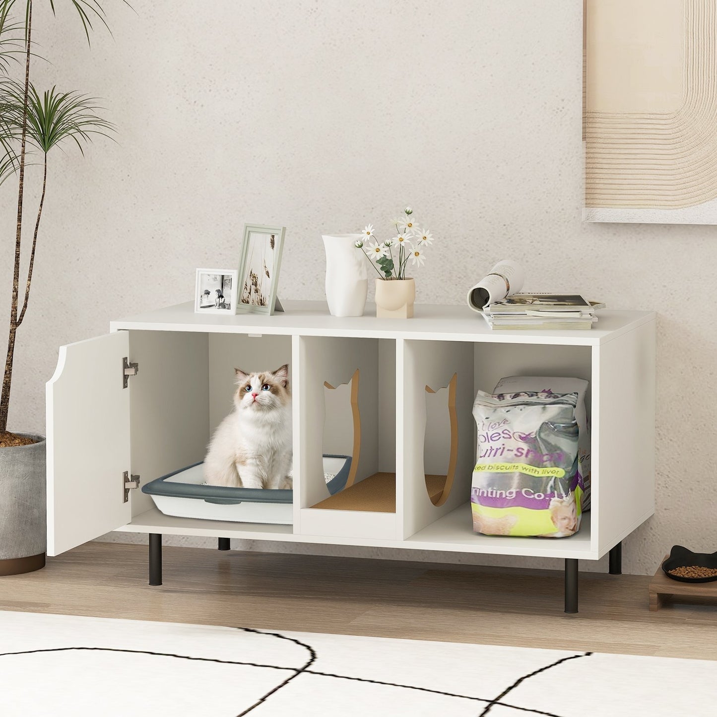 40 Inch Cat Litter Box Enclosure for 2 Cats Hidden Cat Washroom, White Cat Houses at Gallery Canada