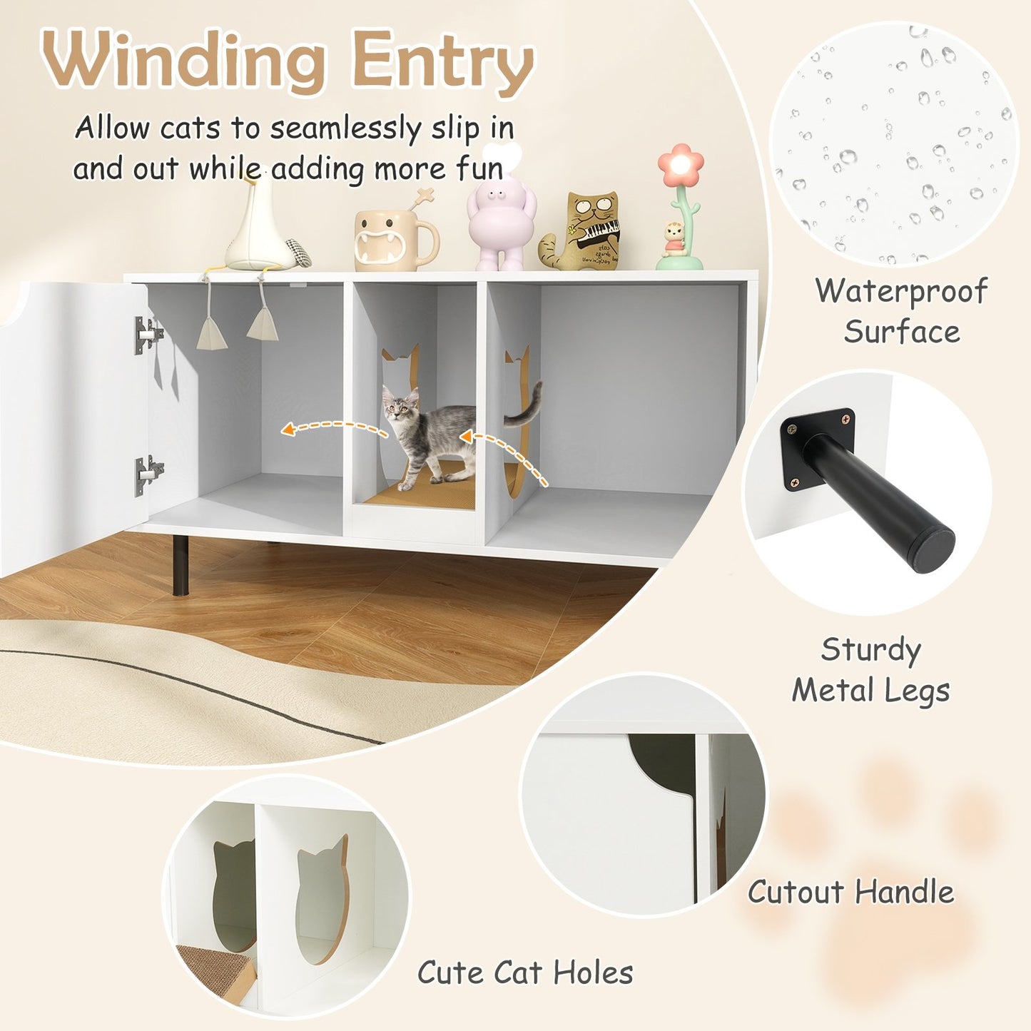 40 Inch Cat Litter Box Enclosure for 2 Cats Hidden Cat Washroom, White Cat Houses at Gallery Canada