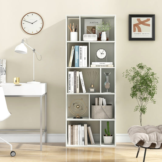 63 Inch 5-Tier Geometric 10-Cube Bookshelf Tall Bookcase, White Bookcases White at Gallery Canada