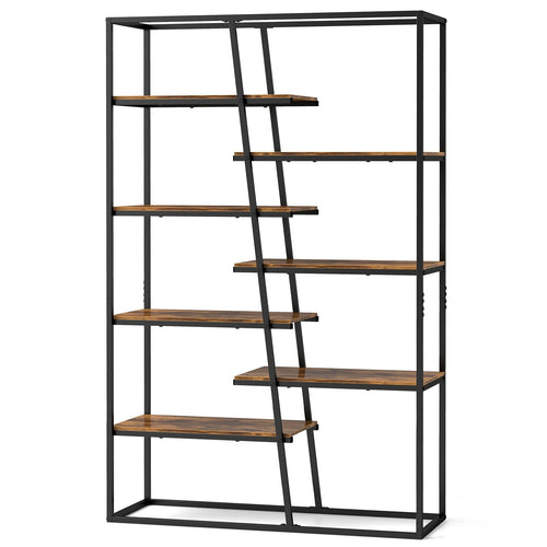 71-Inch 7-Tier Industrial Etagere Bookcase with Heavy-duty Metal Frame, Rustic Brown