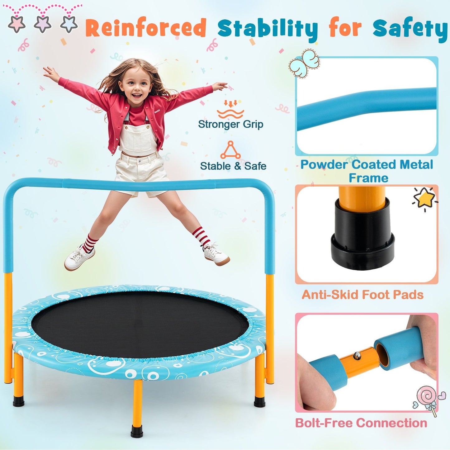 36 Inch Kids Trampoline Mini Rebounder with Full Covered Handrail, Orange Trampolines at Gallery Canada