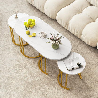 Nesting Coffee Table Set of 3 with Faux Marble Tabletop and Powder-coated Gold Metal Frame, White Coffee Tables at Gallery Canada