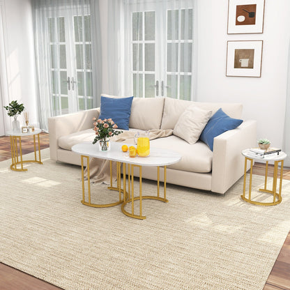 Nesting Coffee Table Set of 3 with Faux Marble Tabletop and Powder-coated Gold Metal Frame, White Coffee Tables at Gallery Canada