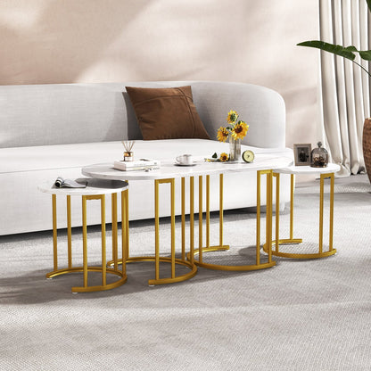 Nesting Coffee Table Set of 3 with Faux Marble Tabletop and Powder-coated Gold Metal Frame, White Coffee Tables at Gallery Canada