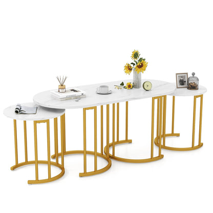 Nesting Coffee Table Set of 3 with Faux Marble Tabletop and Powder-coated Gold Metal Frame, White Coffee Tables at Gallery Canada