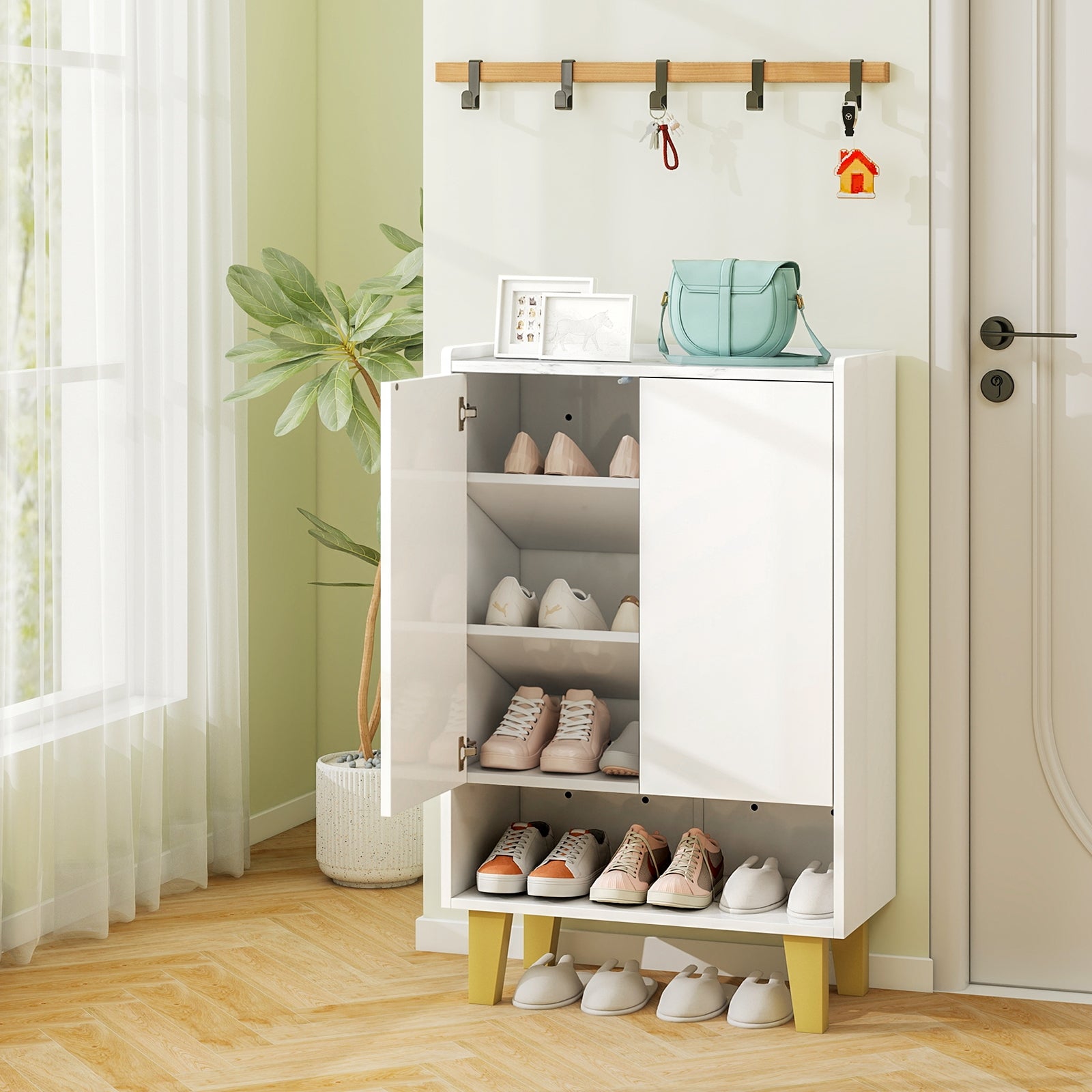 5-Tier Shoe Cabinet with Faux Marble Countertop and Flat Tilting Shelves, White Shoe Racks & Storage Benches at Gallery Canada