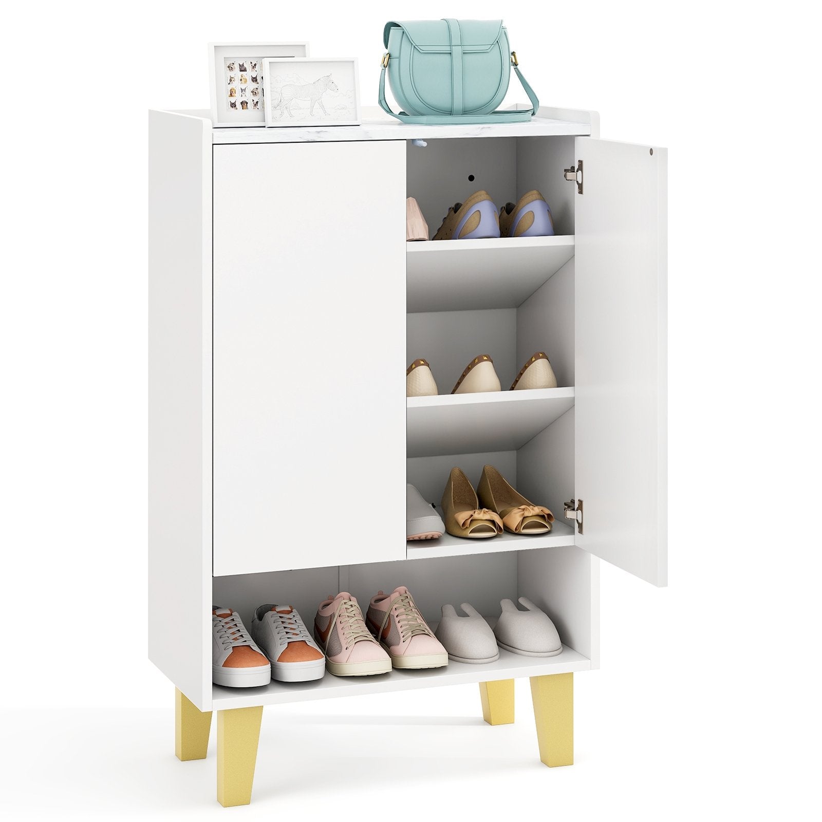 5-Tier Shoe Cabinet with Faux Marble Countertop and Flat Tilting Shelves, White Shoe Racks & Storage Benches White at Gallery Canada