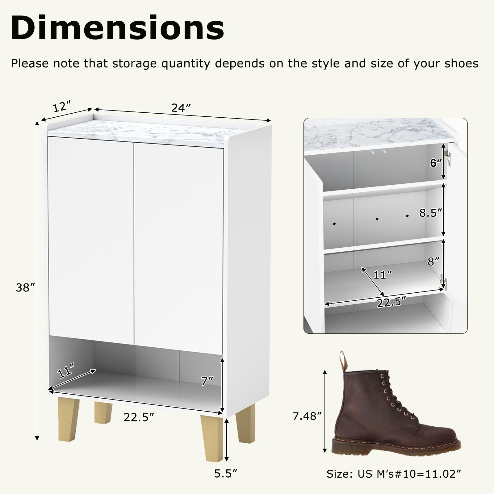 5-Tier Shoe Cabinet with Faux Marble Countertop and Flat Tilting Shelves, White Shoe Racks & Storage Benches at Gallery Canada