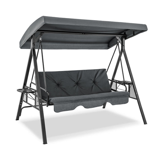 Convertible 3-Seat Patio Porch Swing Chair to Flat Bed with Adjustable Canopy, Gray Porch Swings Gray  at Gallery Canada