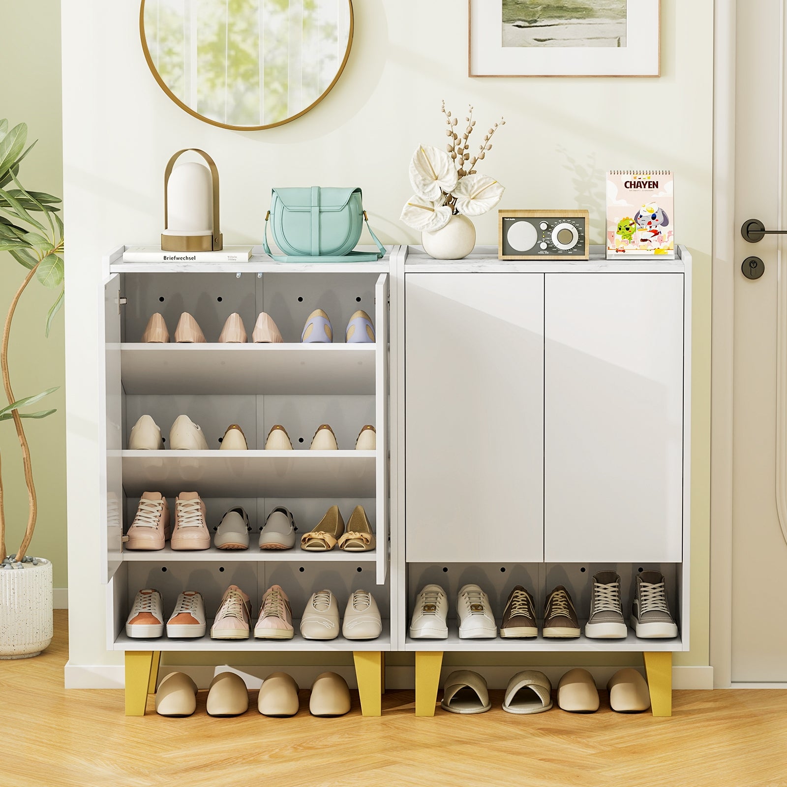 5-Tier Shoe Cabinet with Faux Marble Countertop and Flat Tilting Shelves, White Shoe Racks & Storage Benches at Gallery Canada