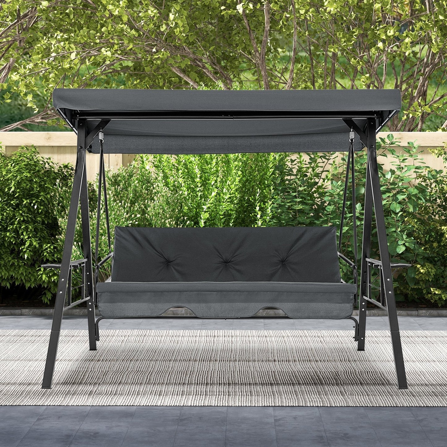 Convertible 3-Seat Patio Porch Swing Chair to Flat Bed with Adjustable Canopy, Gray Porch Swings   at Gallery Canada