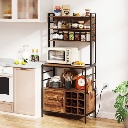 Coffee Bar Cabinet with S-Shaped Hooks and Wine Bottle Holders, Rustic Brown Wine Racks Rustic Brown at Gallery Canada