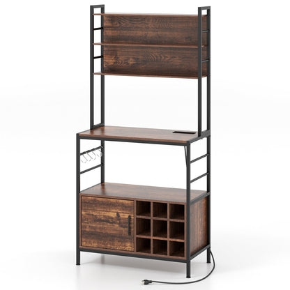 Coffee Bar Cabinet with S-Shaped Hooks and Wine Bottle Holders, Rustic Brown Wine Racks Rustic Brown at Gallery Canada