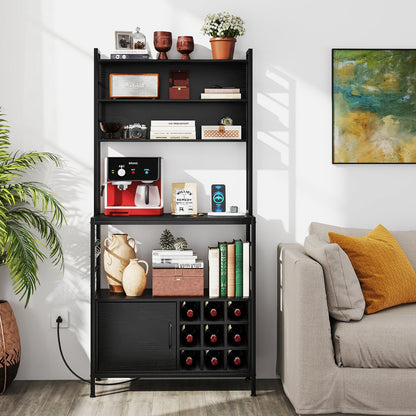 Coffee Bar Cabinet with S-Shaped Hooks and Wine Bottle Holders, Black Wine Racks at Gallery Canada