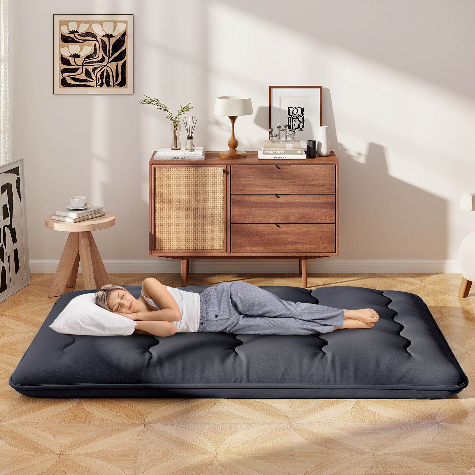 Futon Mattress with Washable Cover and Foldable Mat-Full Size, Black Mattresses at Gallery Canada