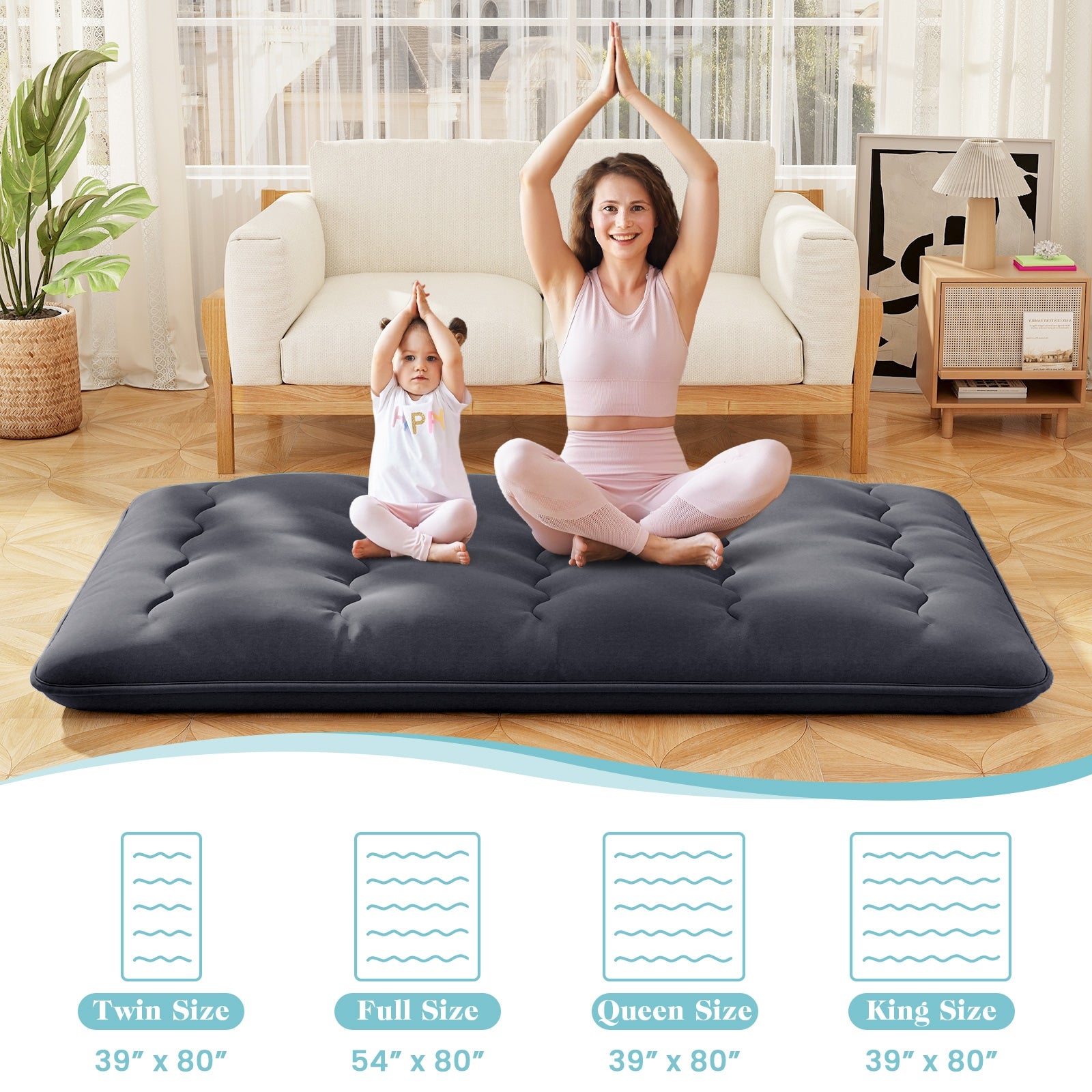 Futon Mattress with Washable Cover and Foldable Mat-Full Size, Black Mattresses at Gallery Canada