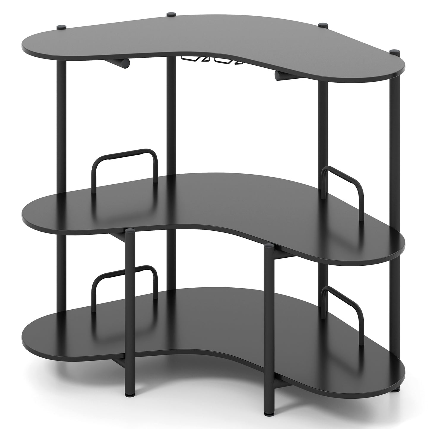 3-Tier Liquor Bar Table with Stemware Racks and Storage Shelves, Black Bar Tables Black at Gallery Canada