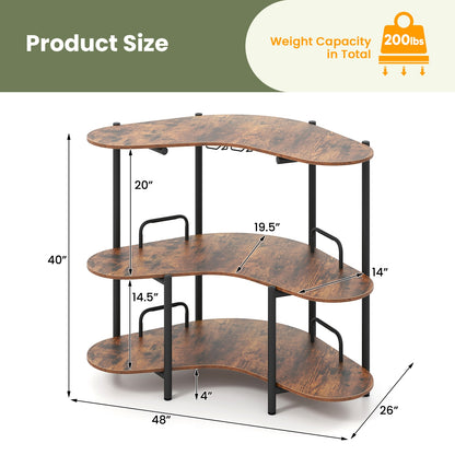 3-Tier Liquor Bar Table with Stemware Racks and Storage Shelves, Rustic Brown Bar Tables at Gallery Canada