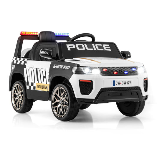 12V Kids Ride on Police Car with Remote and Siren Flashing Lights, White Powered Ride On Toys White at Gallery Canada