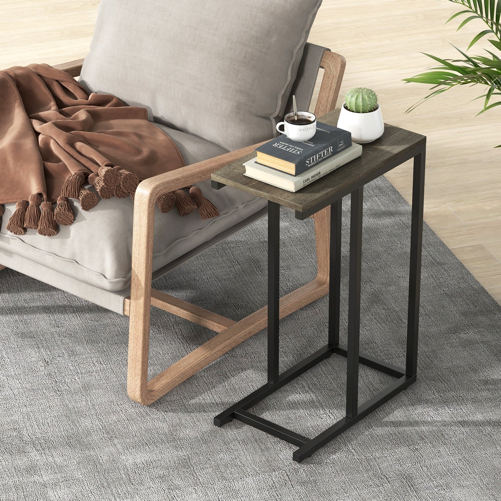 C-shaped Side Table with Heavy-duty Metal Frame, Oak End & Side Tables at Gallery Canada