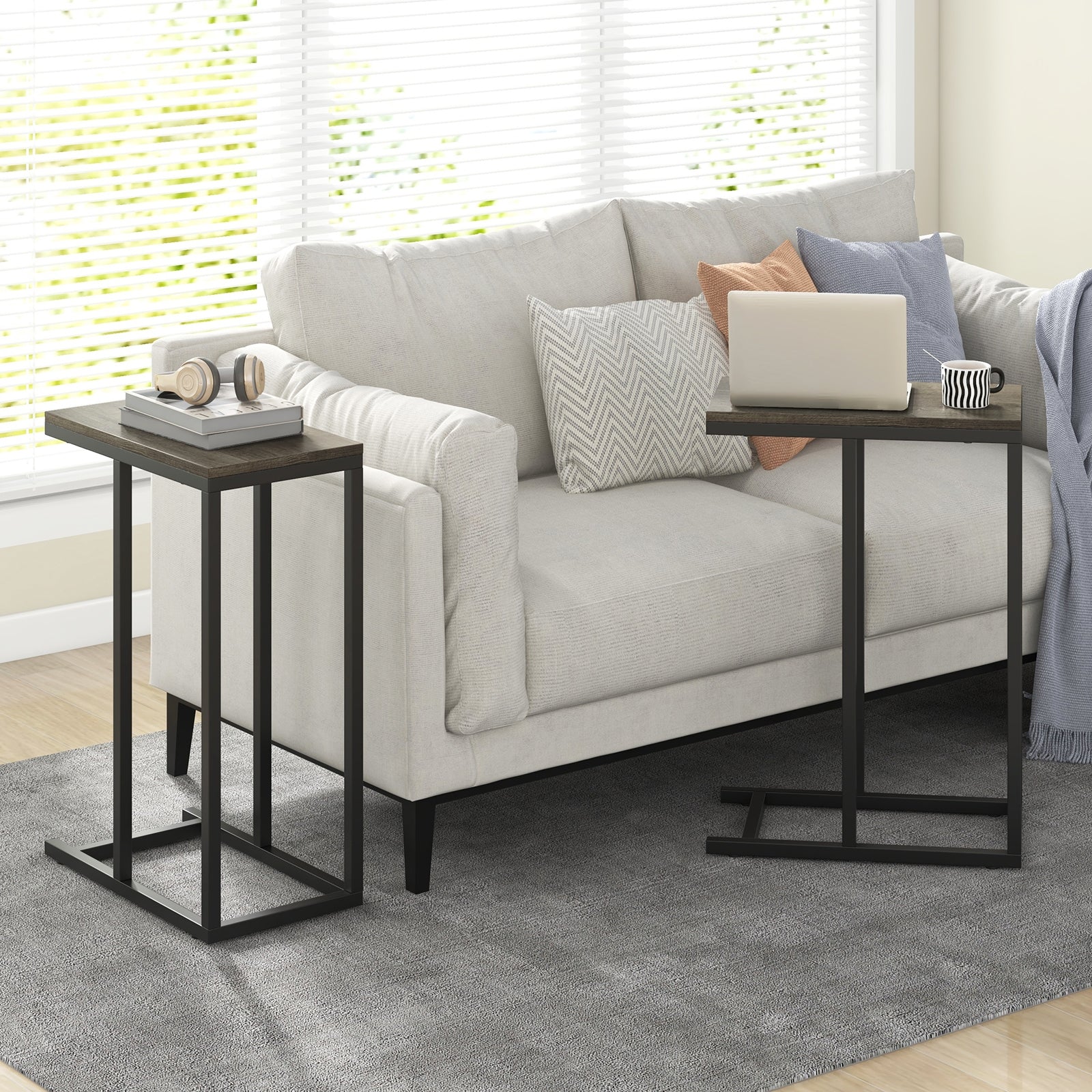 C-shaped Side Table with Heavy-duty Metal Frame, Oak End & Side Tables at Gallery Canada