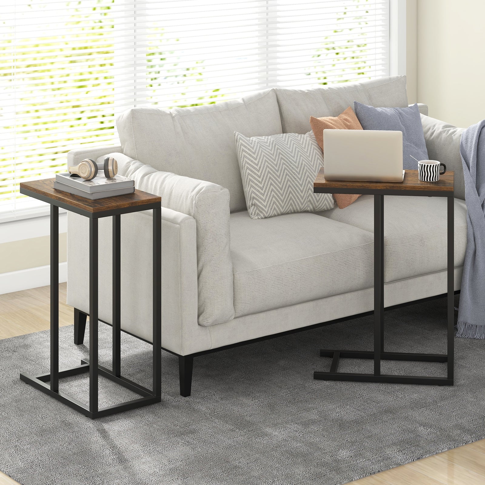 C-shaped Side Table with Heavy-duty Metal Frame, Rustic Brown End & Side Tables at Gallery Canada