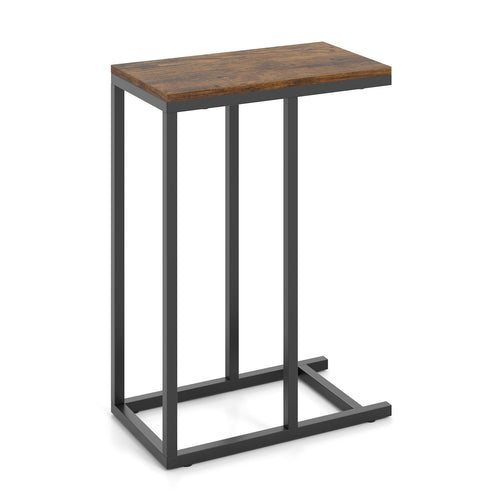 C-shaped Side Table with Heavy-duty Metal Frame, Rustic Brown