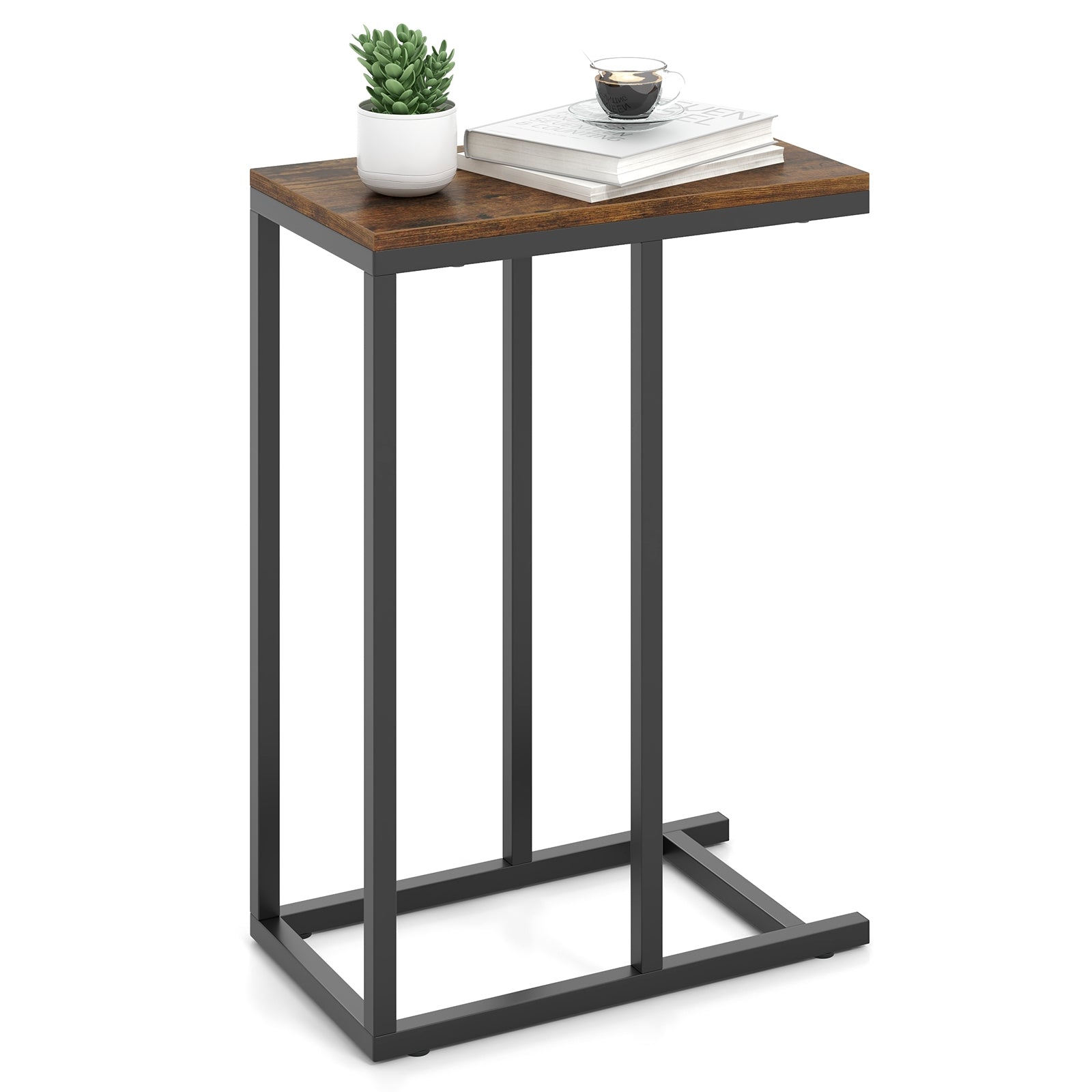 C-shaped Side Table with Heavy-duty Metal Frame, Rustic Brown End & Side Tables at Gallery Canada