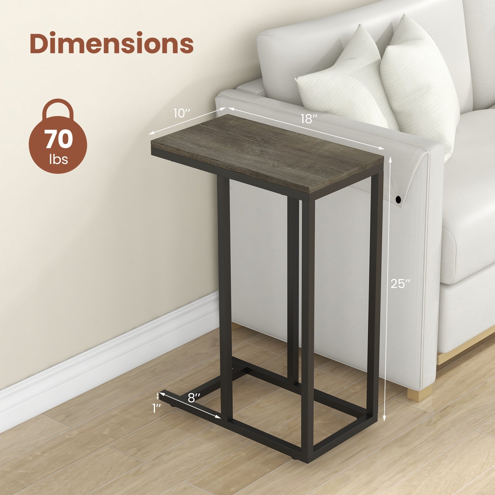 C-shaped Side Table with Heavy-duty Metal Frame, Oak End & Side Tables at Gallery Canada