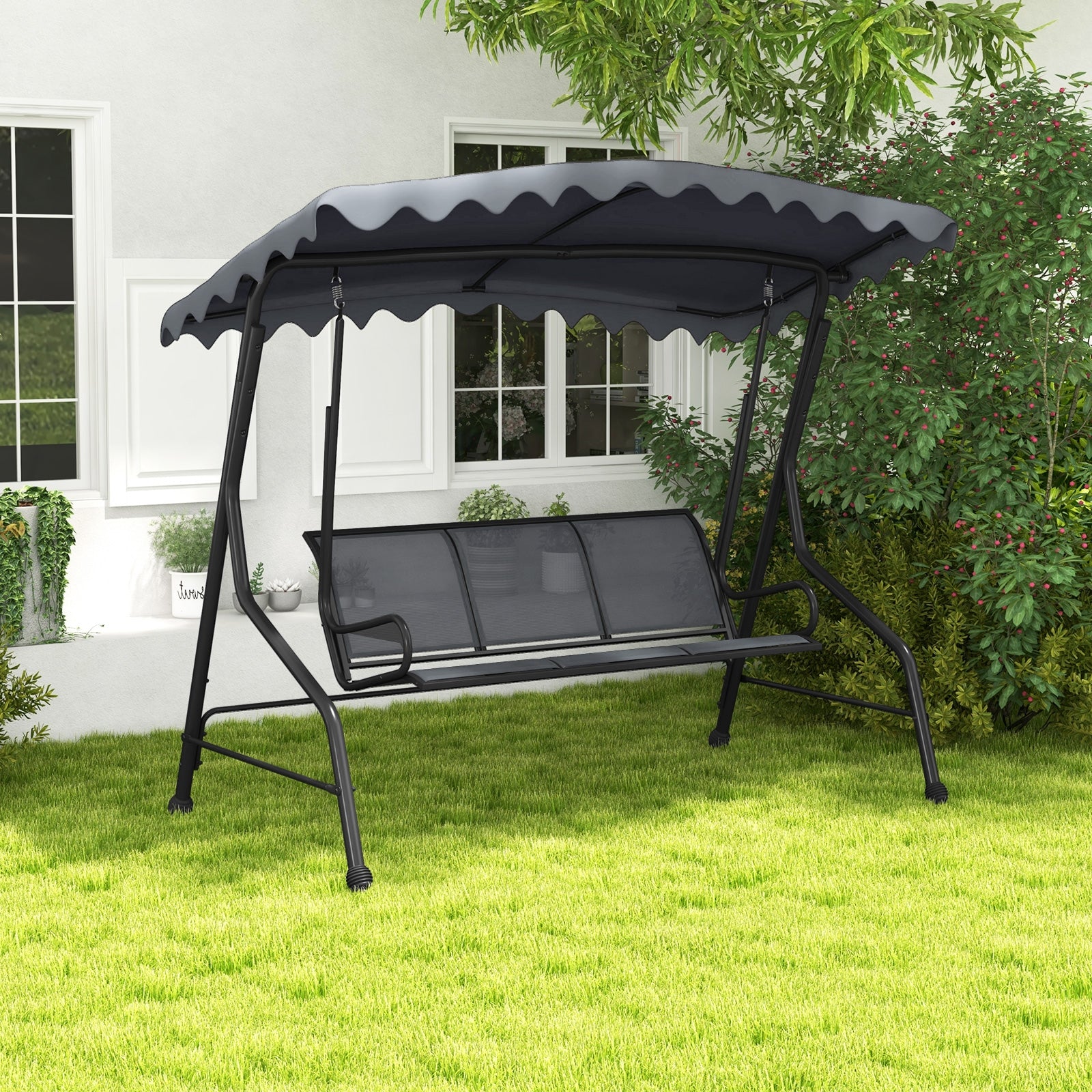 3-Seat Outdoor Porch Canopy Swing with Adjustable Shading, Gray Porch Swings   at Gallery Canada